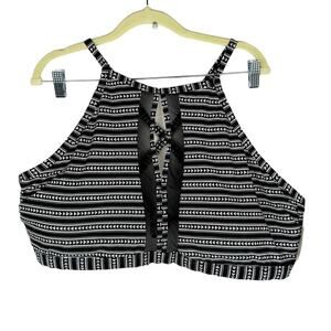 Nwt Time and Tru Black & White Geometric Print Mesh Criss Cross Bikini Top Sz 3X